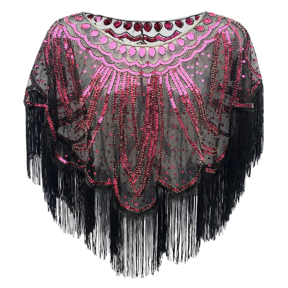 HNMKIU Wraps 1920s Art Deco Sequin Beaded Flapper Shawl Wrap Women's Evening Wedding Cape Party Cover Up Red,One Size