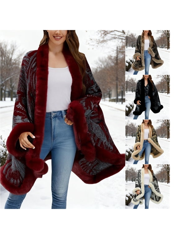 Wraps Elegant Winter Knit Cape Shawl Wrap For Warm Thickened Soft Thermal Fashion Stole Outerwear ,One Size