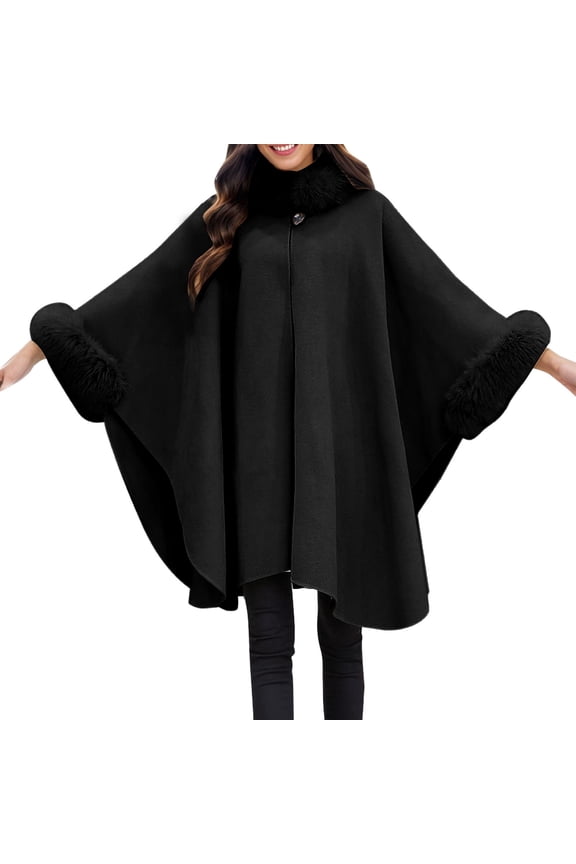 Wraps Hair Mid Length Wool Coat Cape Shawl Wraps Black,S