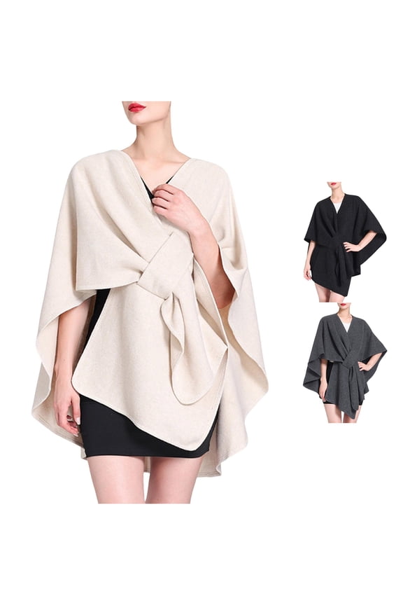 Wraps Ladies Autumn Winter Imitation Collar Hooded Shawl Cape Woolen Coat Large Size Cardigan Wraps Beige,One Size