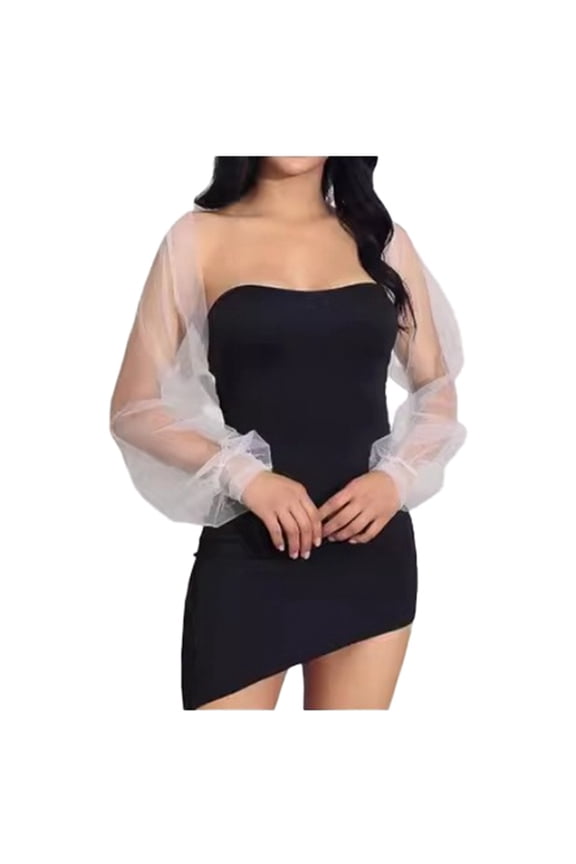 Ladies Evening Wrap Ladies Fashion Casual Thin Layer Long Sleeved Mesh Shawl Short Wedding Camisole Accessory Wrap White,One Size