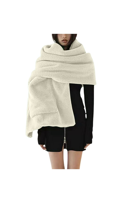 and Shawls for Women Casual Lamb Wool Large Pocket Warm Wrap Scarf Suitable for Outdoor and Home Use with White,One Size