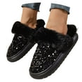 thumbnail image 1 of HNMKIU Winter Slippers for Women Women 2026 Style Winter Closed Toe Sequined Lined Warm Home Shoes Cozy Slippers for Women Black,6.5, 1 of 8