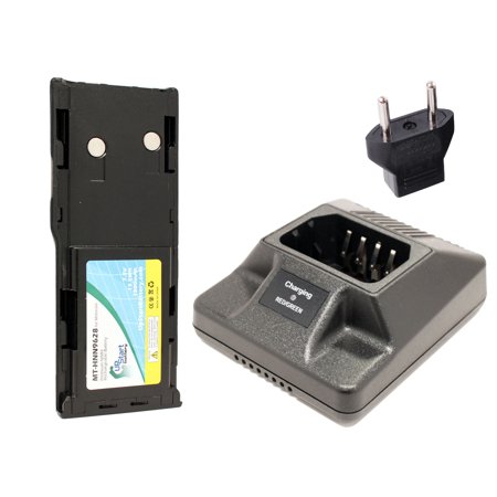 HNN9628 Battery and Charger with EU Adapter for Motorola GP300, CP450, WPNN4044AR, Radius GP300, GTX Two-Way Radio (1800mAh, 7.5V, NI-MH)