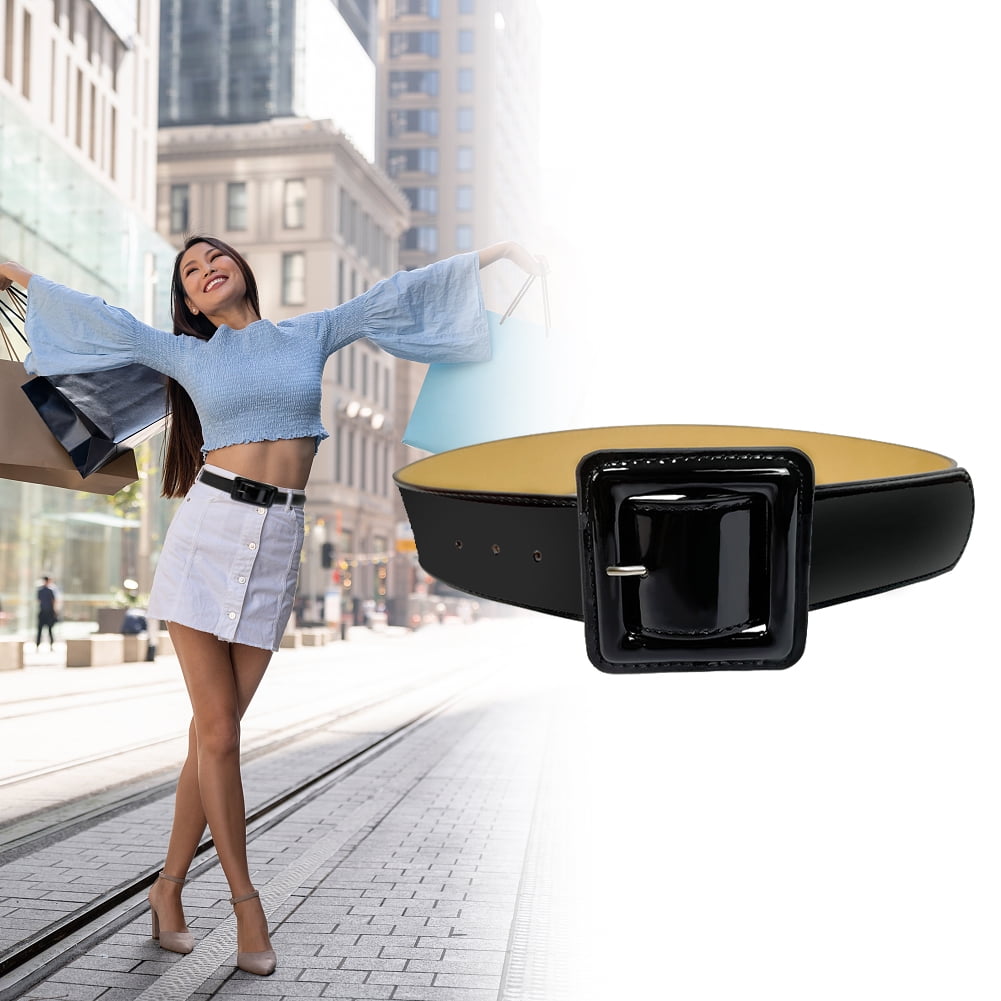 HNQH Fashion plus size belt wide big shiny patent leather belts for