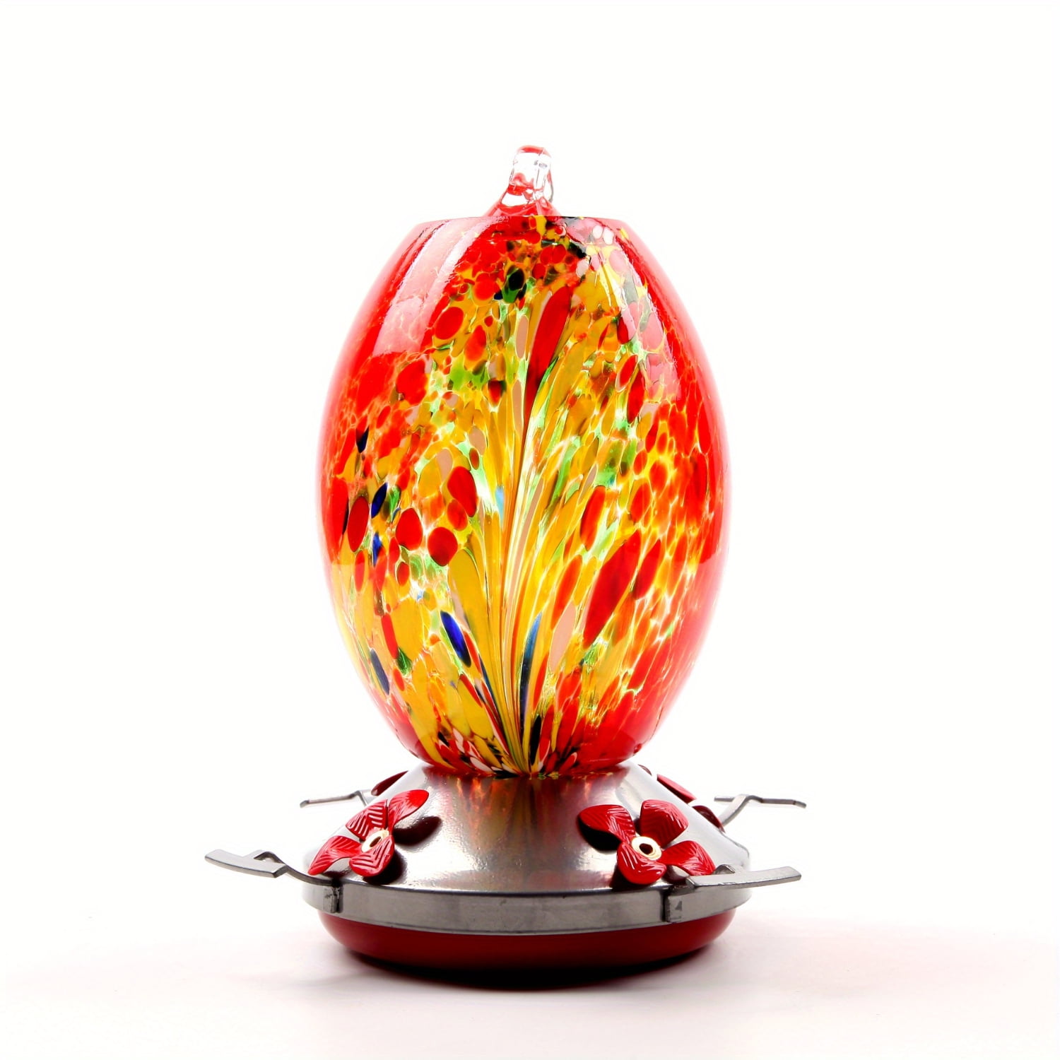 Hand Blown Glass Hanging Hummingbird Feeder with Perch