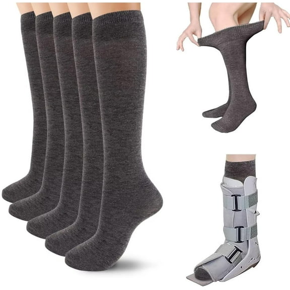 HNYG 5 Pairs Walking Boot Socks, Replacement Sock Liner for Orthopedic Walking Boots Walker Brace, Tube Cast Boot Surgical Leg Cover for Men Women, Dark Gray