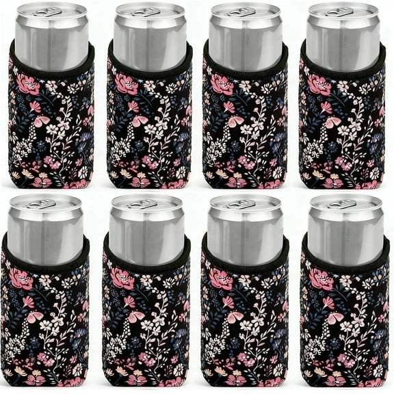 HNYG 8Pcs 12oz Slim Can Cooler Sleeves, Reusable Neoprene Insulated Can Sleeve Cover for Beer, Soda, Water Bottle, Beer Gifts Accessories for Parties
