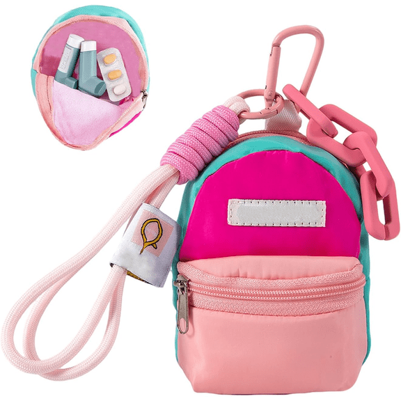HNYG Asthma Inhaler Case, Inhaler Holder with Keychain, Small Travel Medication Organizer for Adults Kids, Spacer Bag with a Lanyard and a Keychain, Pink