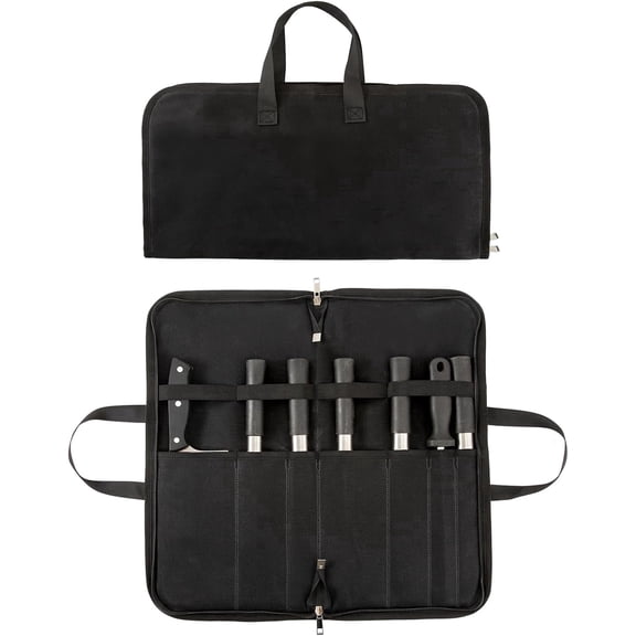HNYG Knife Roll, Knife Bag with 7 Slots, Heavy Duty Waxed Canvas knife Case, Portable Chef Knife Roll Bag professional, 18.5 × 17.7 inches