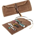 thumbnail image 1 of HNYG Tool Roll, 10 Pockets Tool Roll Up Pouch, Heavy Duty Waxed Canvas Tool Roll Bag, Chisel Wrench Spanner Tool Roll Organizer with Leather Rope, Brown, 1 of 8