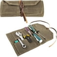thumbnail image 1 of HNYG Tool Roll, 10 Pockets Tool Roll Up Pouch, Heavy Duty Waxed Canvas Tool Roll Bag, Chisel Wrench Spanner Tool Roll Organizer with Leather Rope, Green, 1 of 7