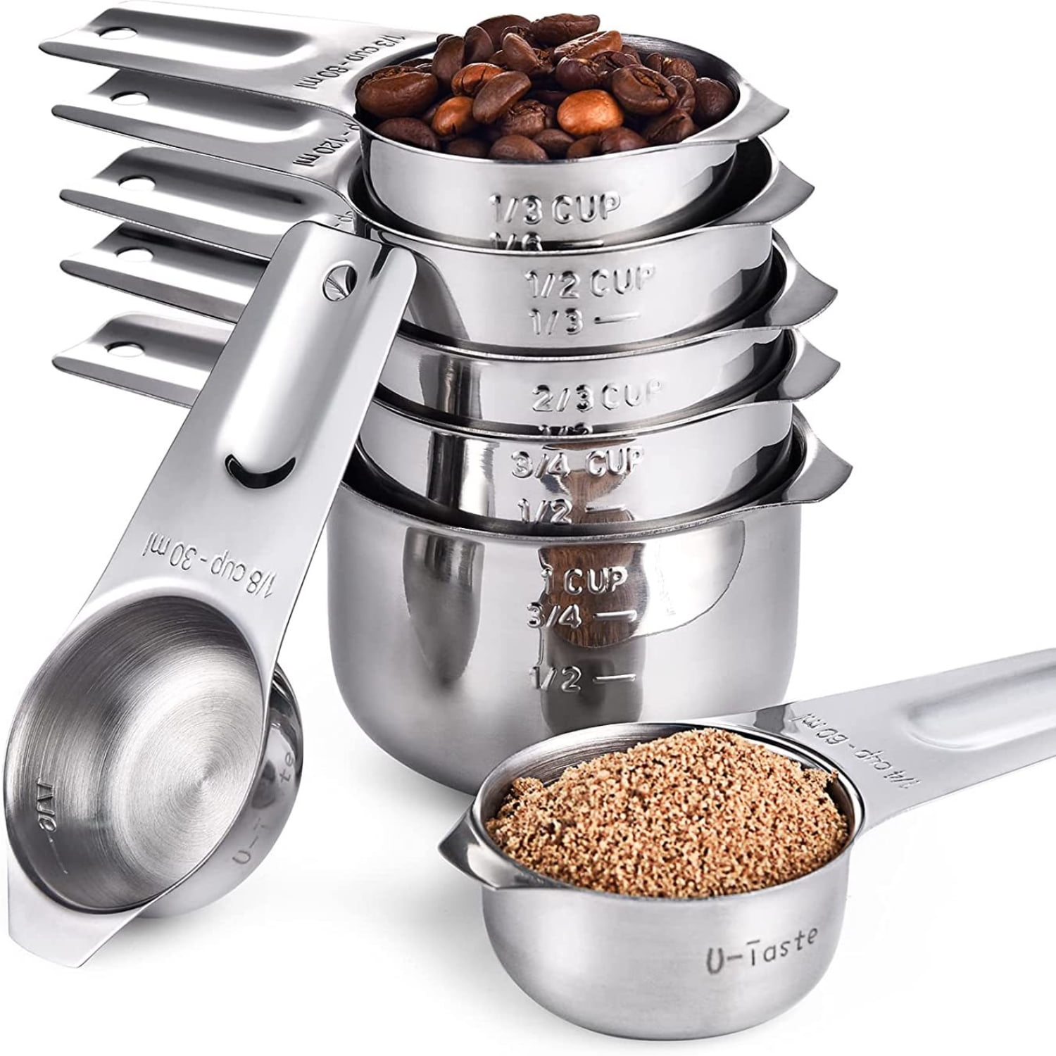 7-Piece Stainless Steel Measuring Cup Set with Coffee Scoop