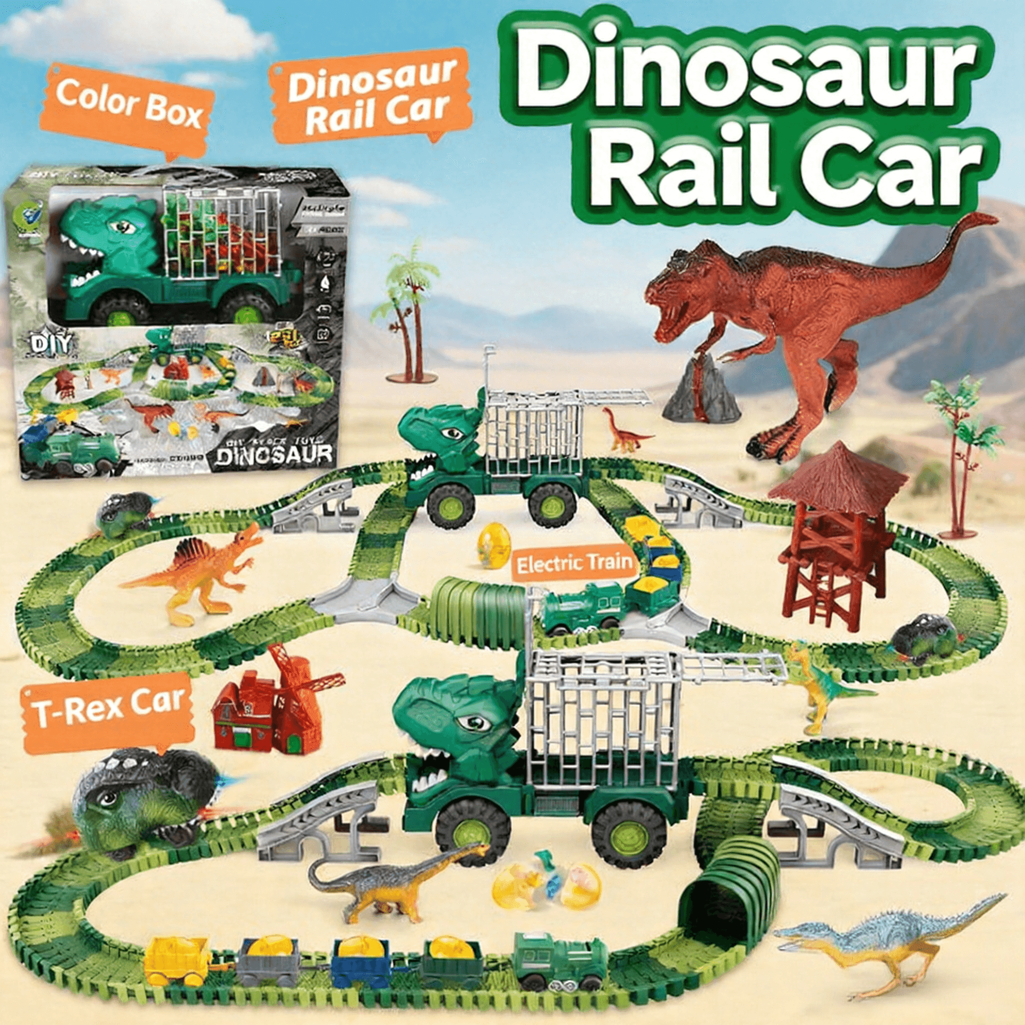 HNZENBW 231 PCS Dinosaur Toys Race Car Track Set, STEM Vehicle Playset ...