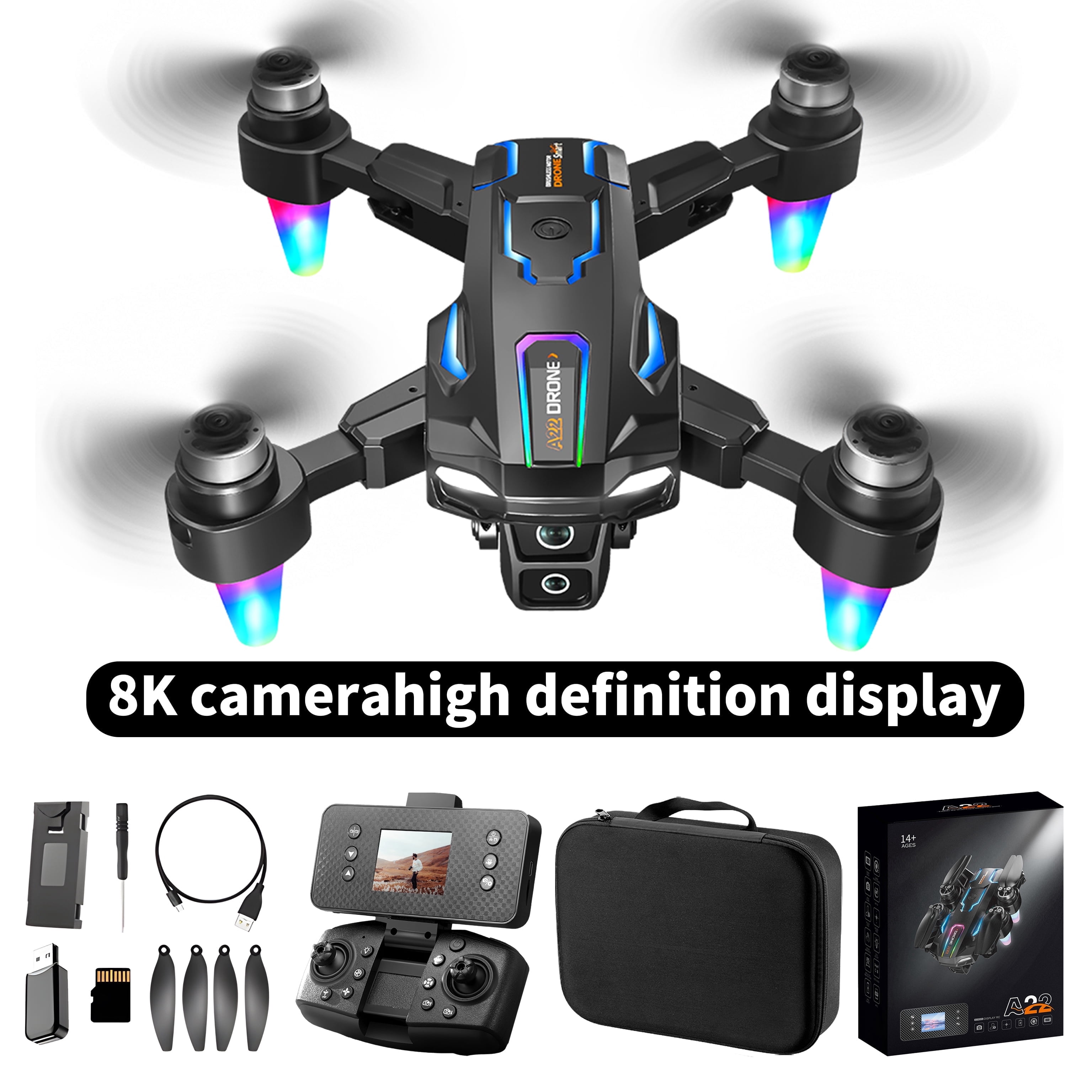 HNZENBW Drone with 4K HD Dual Camera for Kids Adults,RC Foldable FPV Quadcopte with 2 Modular 1800mAh Batteries for 40 Mins, Brushless Motor,Black