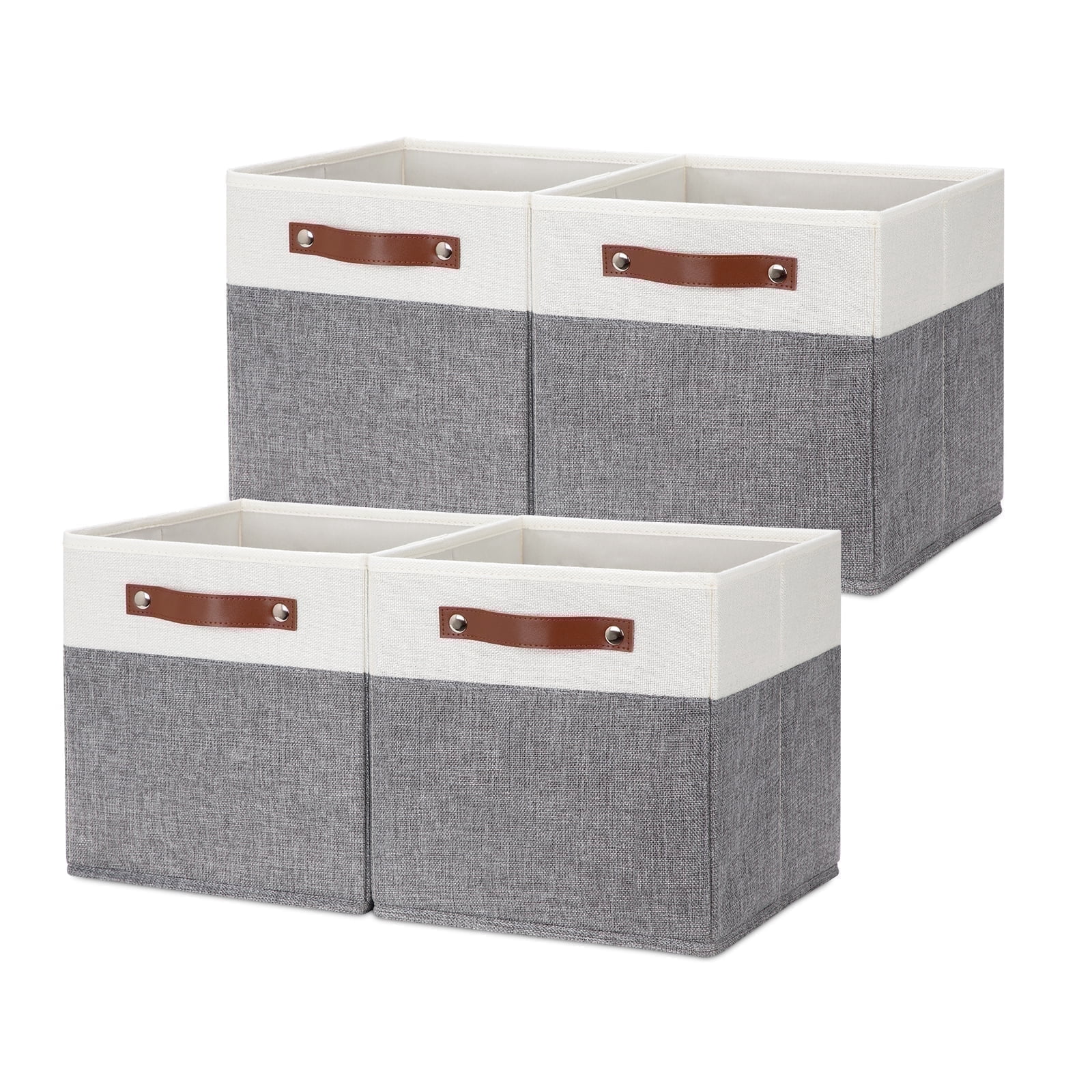 ANLEM 11x11 Fabric Cube Storage Bins, Set of 4, Foldable Storage Cube Bin Baskets for Shelves with Handles, Bins for Cube Organizer Home Toy Nursery Closet(White Gray)