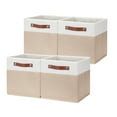 thumbnail image 1 of ANLEM Fabric Storage Baskets Cubes Bins for Shelves, 11 x11 Foldable Storage Bins, Decorative Storage Basket with Leather Handles for Storage Clothes Home Nursery(White Beige-4Pack), 1 of 7