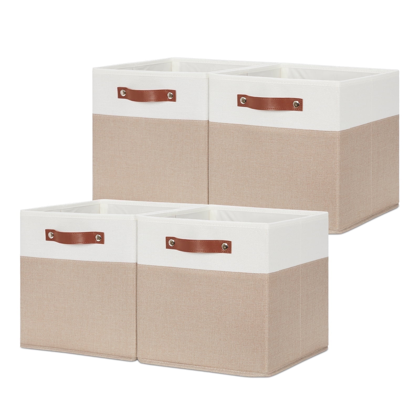 ANLEM Fabric Storage Cubes, Cube Storage Bins 12 x 12, Set of 4, Decorative Storage Baskets for Shelves with Handles,Foldable Bins for Cube Shelf Organizer Home Closet(Beige White)
