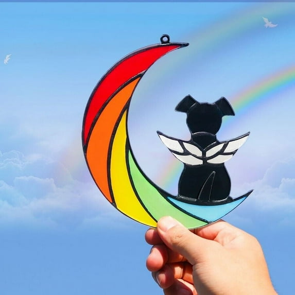 HNZXIB Black Dog on Moon Rainbow Bridge Sun Catcher Hanging Suncatcher Acrylic Dog Memorial Ornament