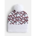 thumbnail image 1 of Holiday Time Women's Candy Cane Print Beanie Hat, White, 1 of 4