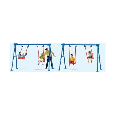 HO Children (4) Playing on Swing Set & Adult