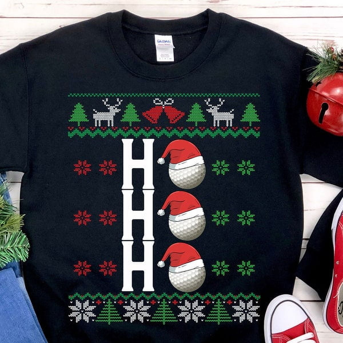 HO HO HO Golf Ball Santa Hat Ugly Christmas Sweatshirt Funny Golf