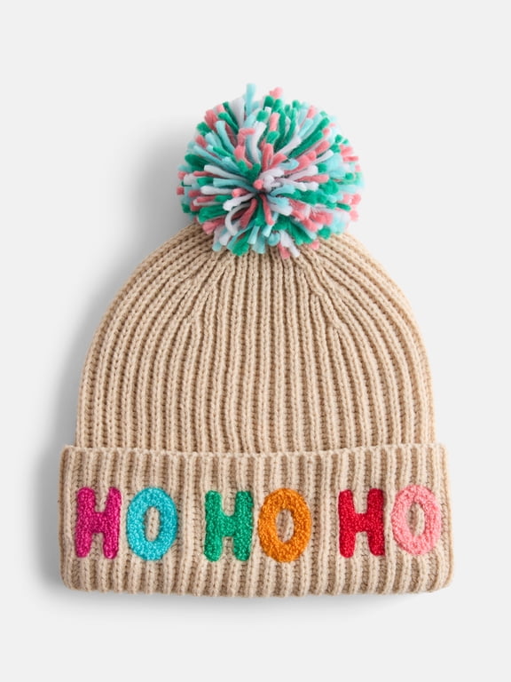 Women's Ho Ho Ho Beanie Hat, Oatmeal