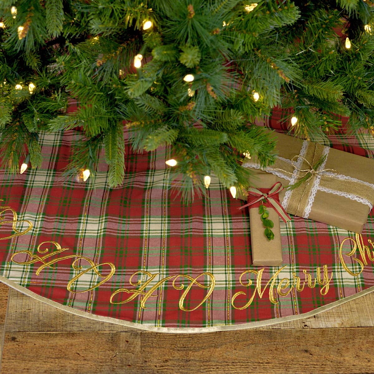 HO HO Holiday Red and Green Plaid 48" Tree Skirt