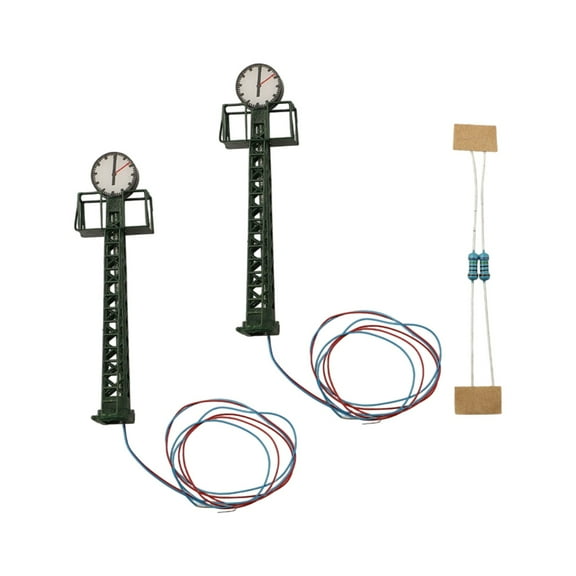 HO Scale Model Railroad Lattice Mast Lights, 2-Pack LED Track Layout Lamps with 3V DC/AC Operation and Included 12-16V Series Resistors, Metal Construction