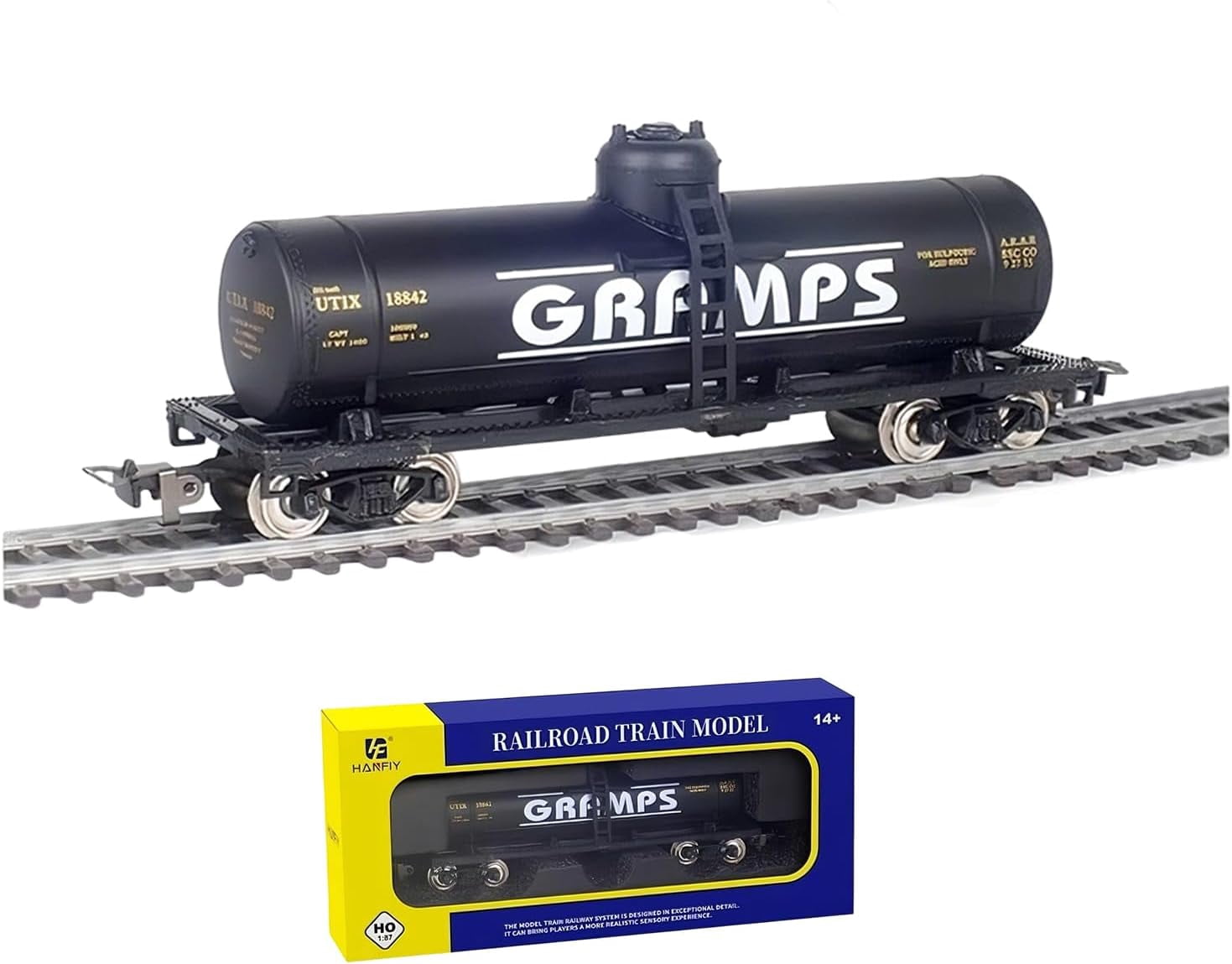 HO Scale Railway Carriage: 40-Foot Oil Tank Wagon 1:87 Scale Model Crafted from Rust-Resistant Nickel Silver Alloy Compatible with HODC Series Track layouts（98450）