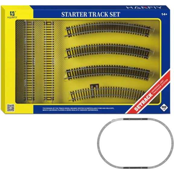 HO Scale Track Set NickelSilver Rails, WoodenStyle Sleepers, Compatible with All HO DC Systems Includes Straight & Curved Tracks (16 PCS)
