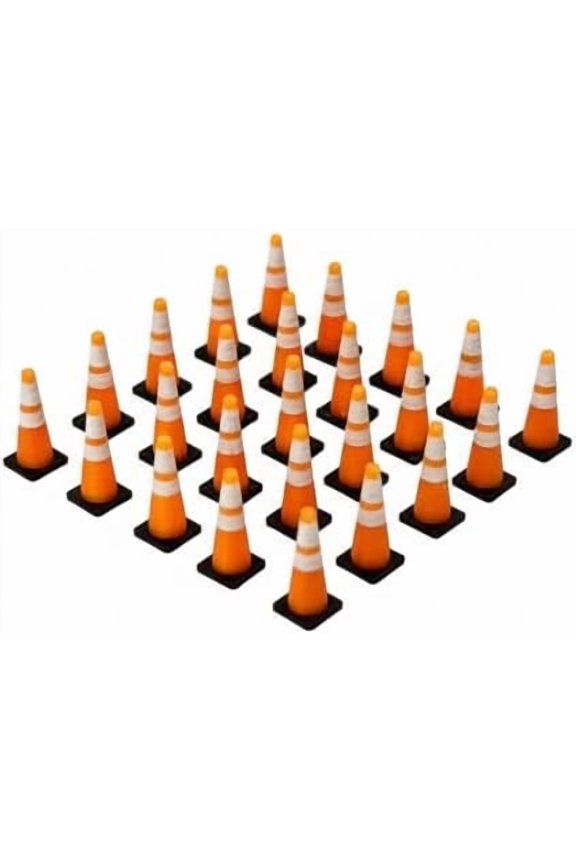 HO Scale Traffic Cones (25 Pack)  Orange/Black with Reflective Bands  1:87 Construction & Road Work Layout Detail