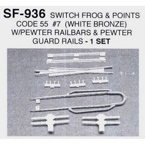HO Switch Frog Code 55 #7 w/Points & Guard Rails (White Bronze) Set