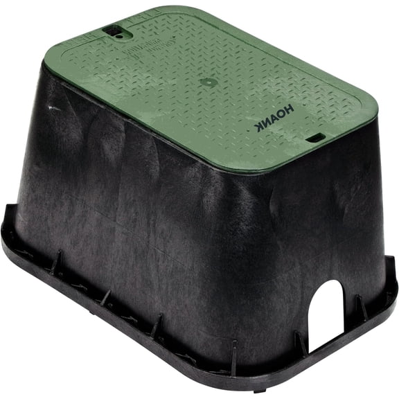 HOANK 14 in. X 19 in. Rectangular Standard Series Valve Box and Cover, 12 in. Height, Irrigation Control Valve Lettering, Black Box, Green Overlapping Cover, Black/Green