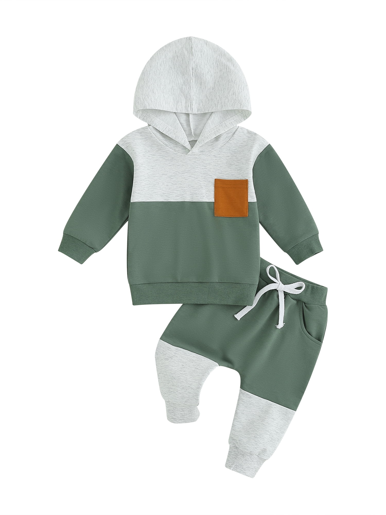HOANSELAY 03Y Baby Boys Pants Set, Long Sleeve Hooded Contrast Color