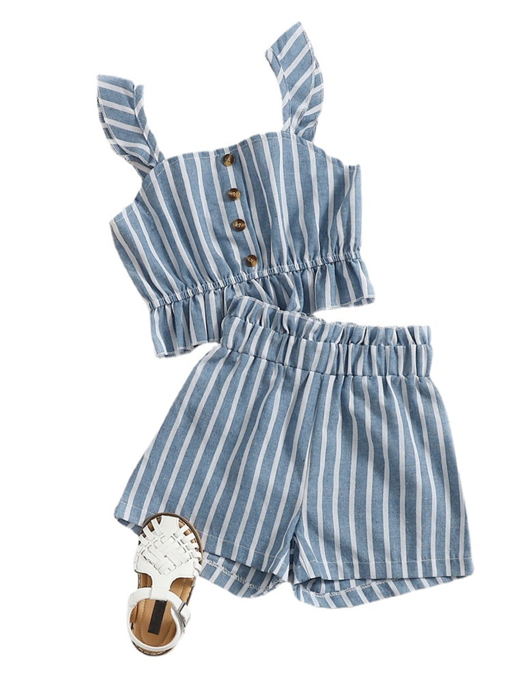 HOANSELAY 2 Pieces Kids Suit Set, Girls Striped Square Collar ...