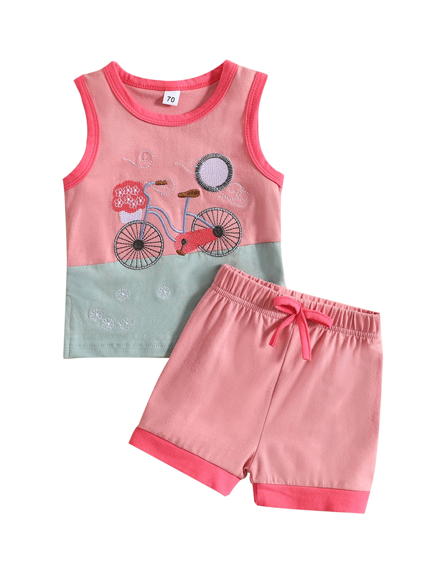 HOANSELAY 2Pcs Baby Boy Outfits Sleeveless Cartoon Embroidery Tank Tops