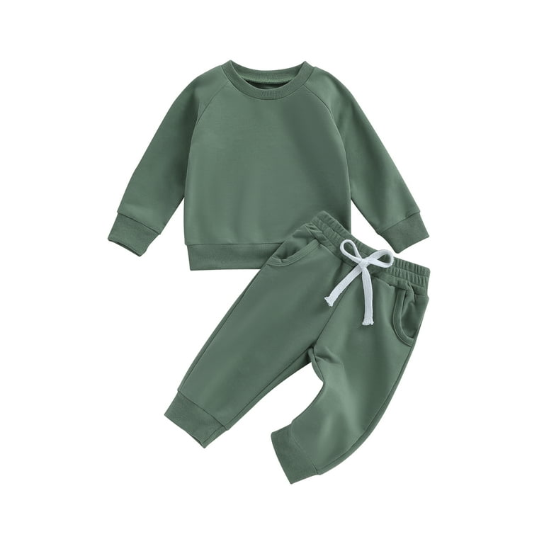 Hoanselay Baby Boy 2 Pcs Outfits Solid Color Long Sleeve Sweatshirt Pants for Toddler Fall Tracksuit Infant Boy s Size 2 3 Years Gray