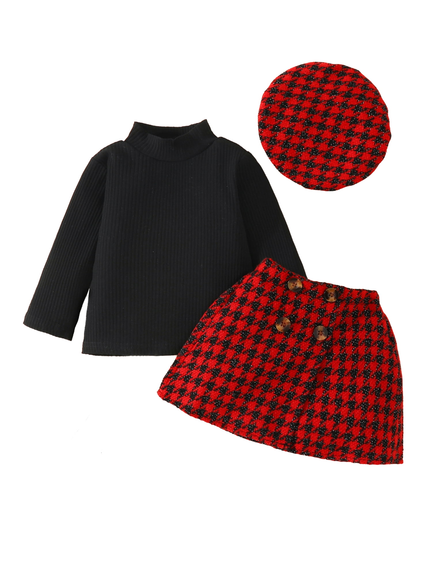 HOANSELAY Baby Girl 3Pcs Fall Outfits 6 12 18 24 Months 3T Long Sleeve Tops Skirt Hat Set Toddler Clothes Walmart