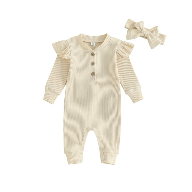 HOANSELAY Baby Girl Long Sleeve Rompers Newborn Ribbed Bodysuit with