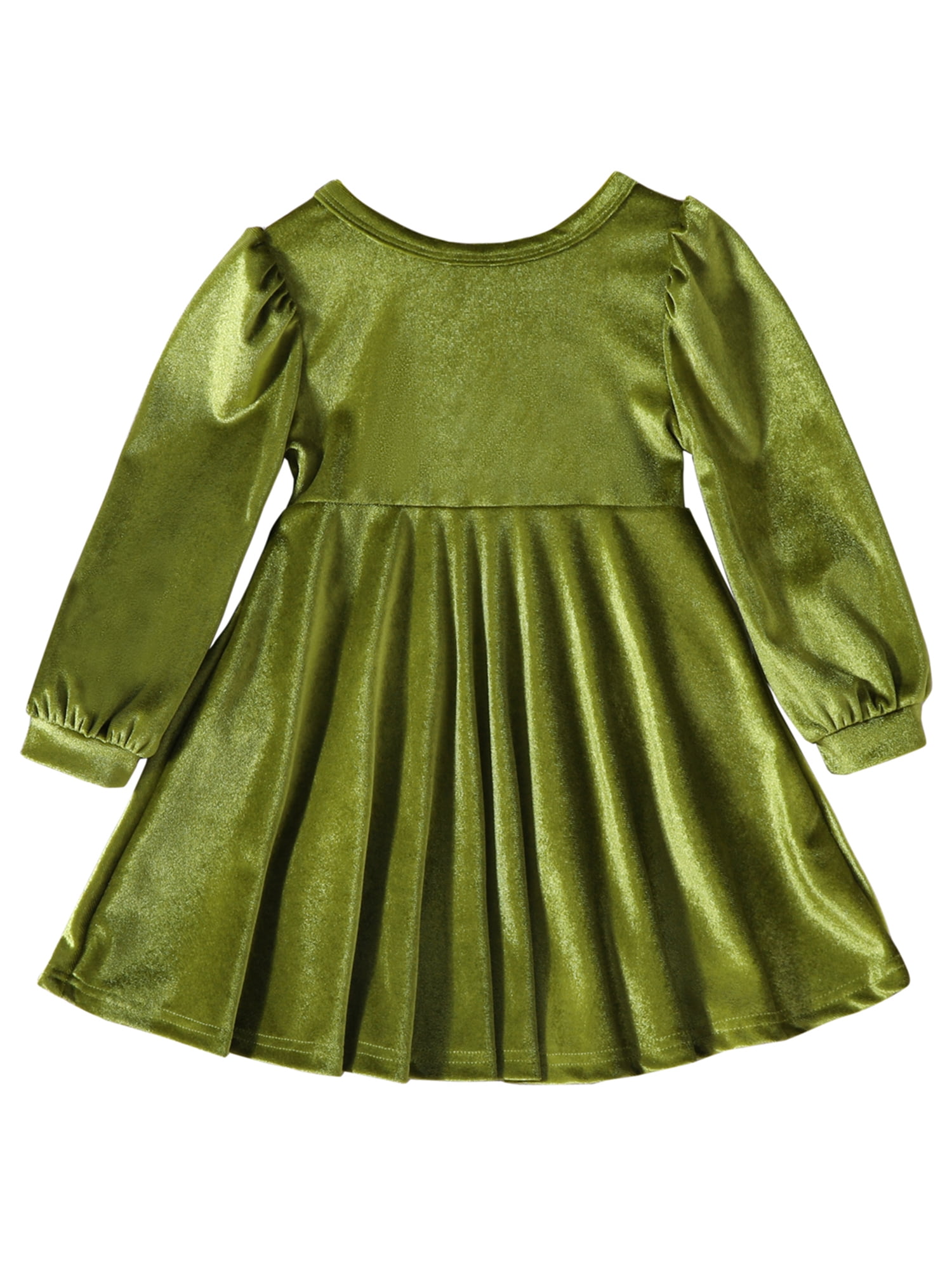 HOANSELAY Baby Girl Velvet Dress Long Puff Sleeve ALine Dress Back