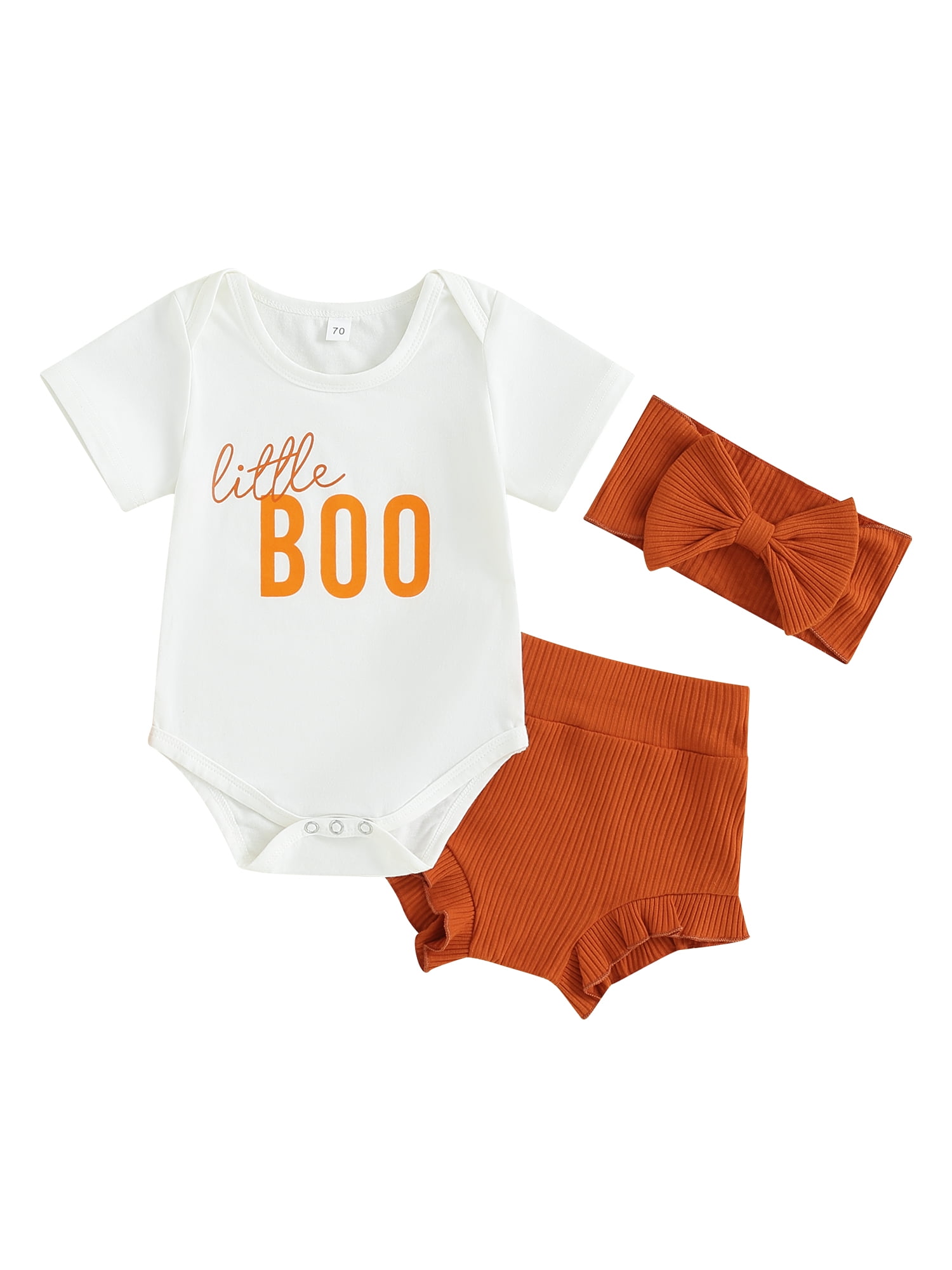 HOANSELAY Baby Girls 3Pcs Halloween Outfits Short Sleeve Letter Romper