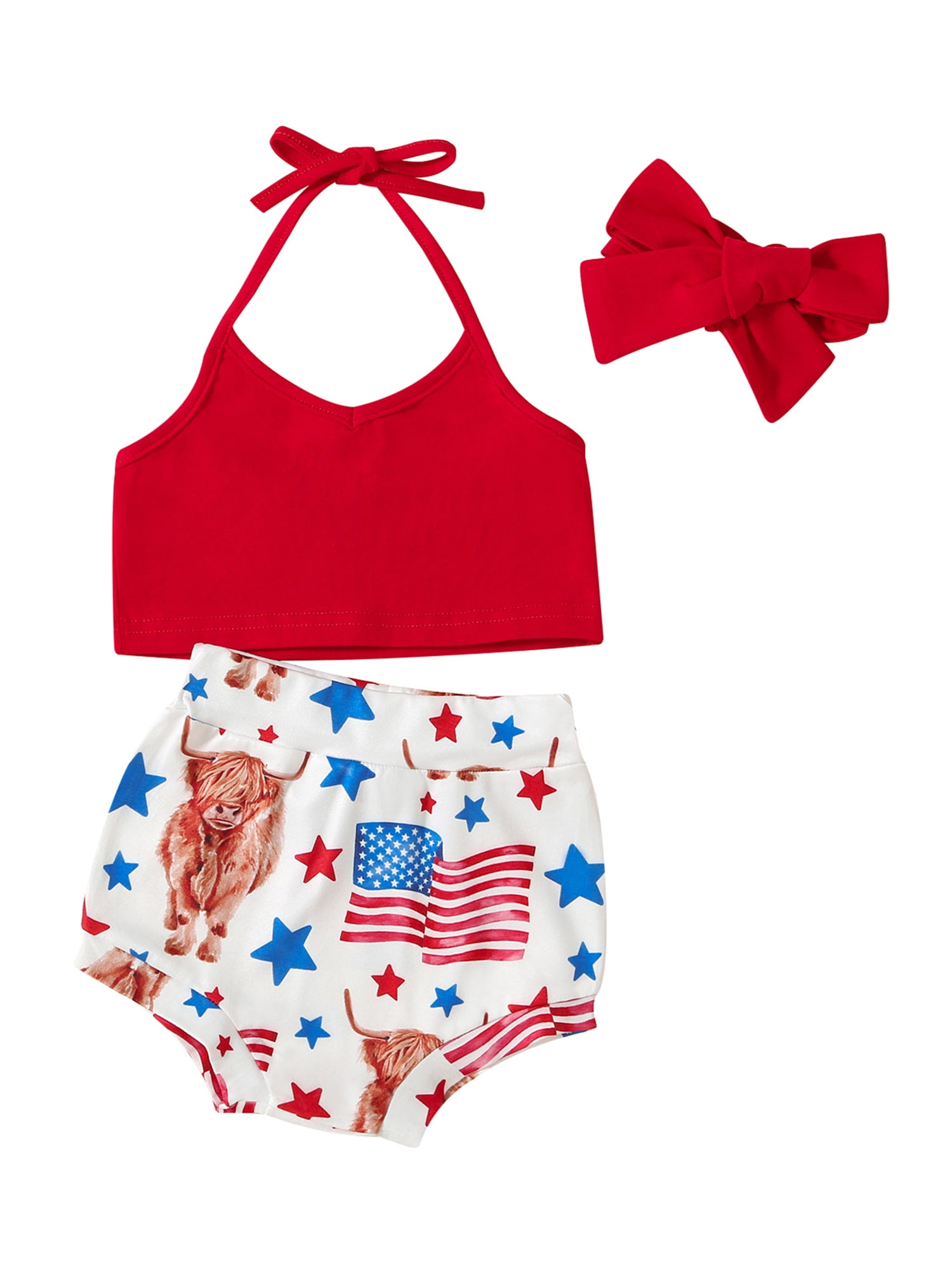 HOANSELAY Baby Girls Shorts Set Halterneck Backless Vest with Stars Cow