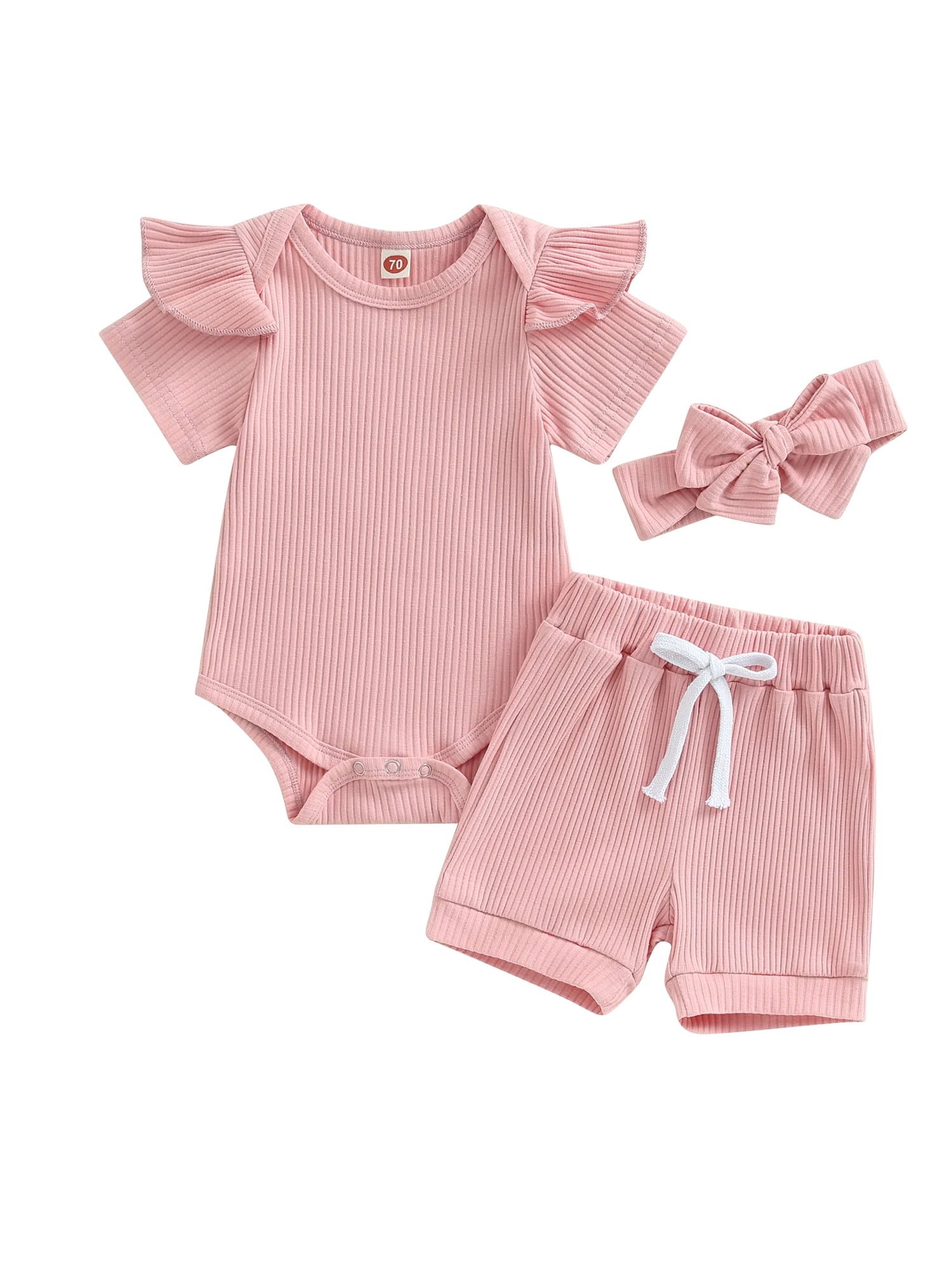 HOANSELAY Baby Girls Shorts Set, Short Sleeve Romper with Elastic Waist