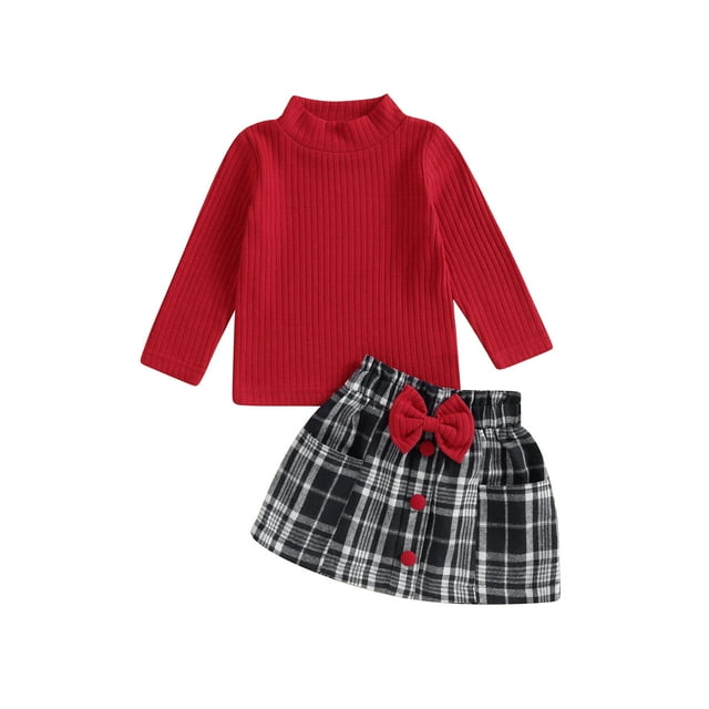 HOANSELAY Kids Girls Skirt Set, Long Sleeve Turtleneck T-shirt with ...