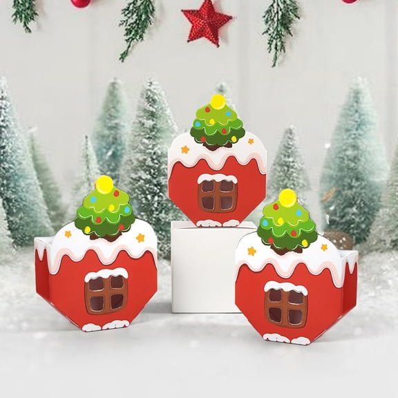HOARBOEG 10 Pack Christmas Tree Shaped Candy Boxes, Colorful 6-Sided Graffiti Gift Box for Holiday Treats, Party Favors, Snacks