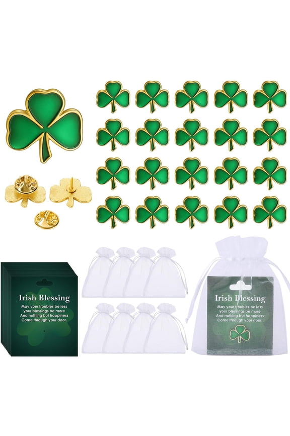 HOARBOEG 10-Pack St. Patrick's Day Shamrock Pins, Green Lucky Clover Lapel Pins, Bulk Party Favors for St. Paddy's Day Events, Classroom Gifts, Irish Themed Accessories