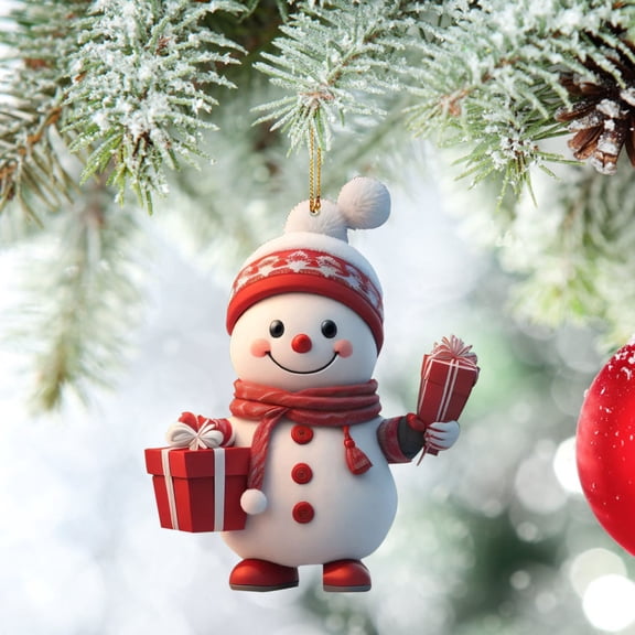 HOARBOEG 10Pcs Acrylic Snowman Christmas Ornament, 8 Inch Large Flat Christmas Tree Pendant with Ribbon, Shatterproof Holiday Decor for Indoor Outdoor Windows and Tree Decoration