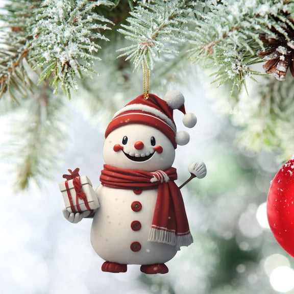 HOARBOEG 10Pcs Acrylic Snowman Christmas Ornament, 8 Inch Large Flat Christmas Tree Pendant with Ribbon, Shatterproof Holiday Decor for Indoor Outdoor Windows and Tree Decoration