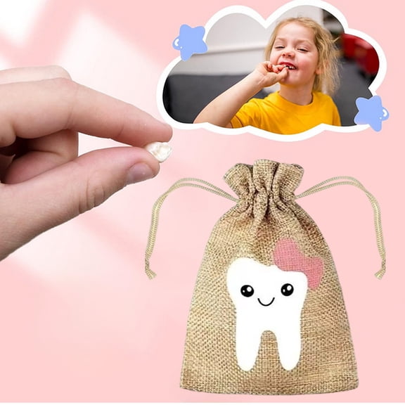 HOARBOEG 10Pcs Tooth Fairy Pillow Pouch, Tooth Keepsake Box with Drawstring - Cute First Lost Tooth Holder Bag for Tenns, Shower Birthday Gift, Blue or Pink Linen Fabric